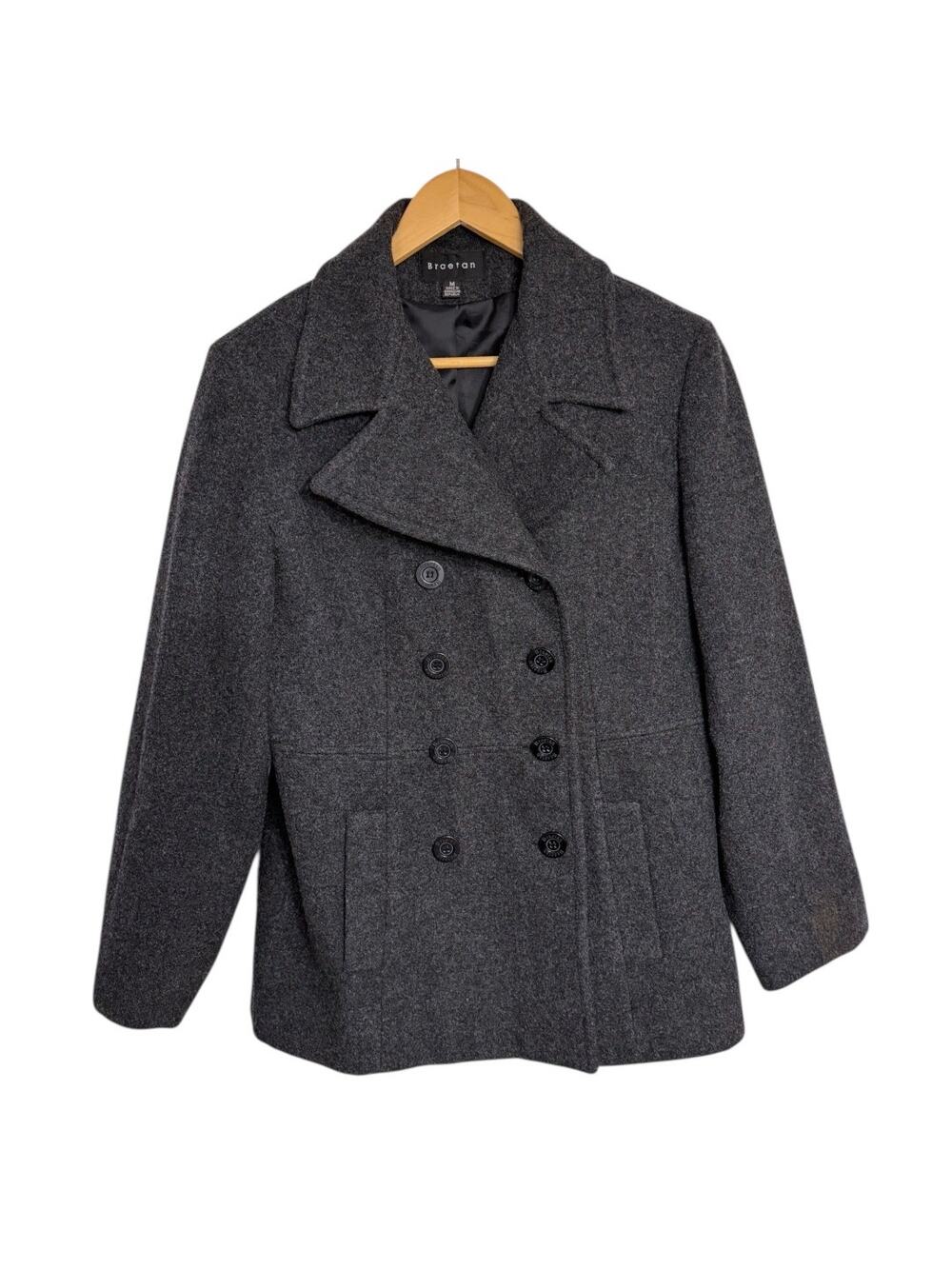 Braetan Charcoal Wool-Blend Peacoat Women’s M Classic Double-Breasted Grey